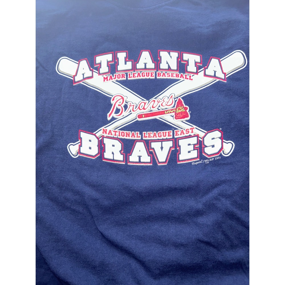 Vintage 2001 Atlanta Braves Majestic T Shirt Mens Medium Navy Blue MLB Baseball